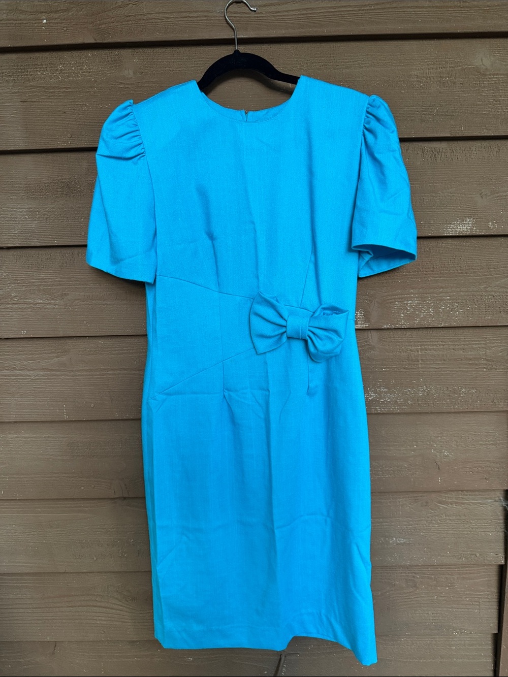 Vintage 1980s Turquoise Midi Dress with Waist Bow size 8